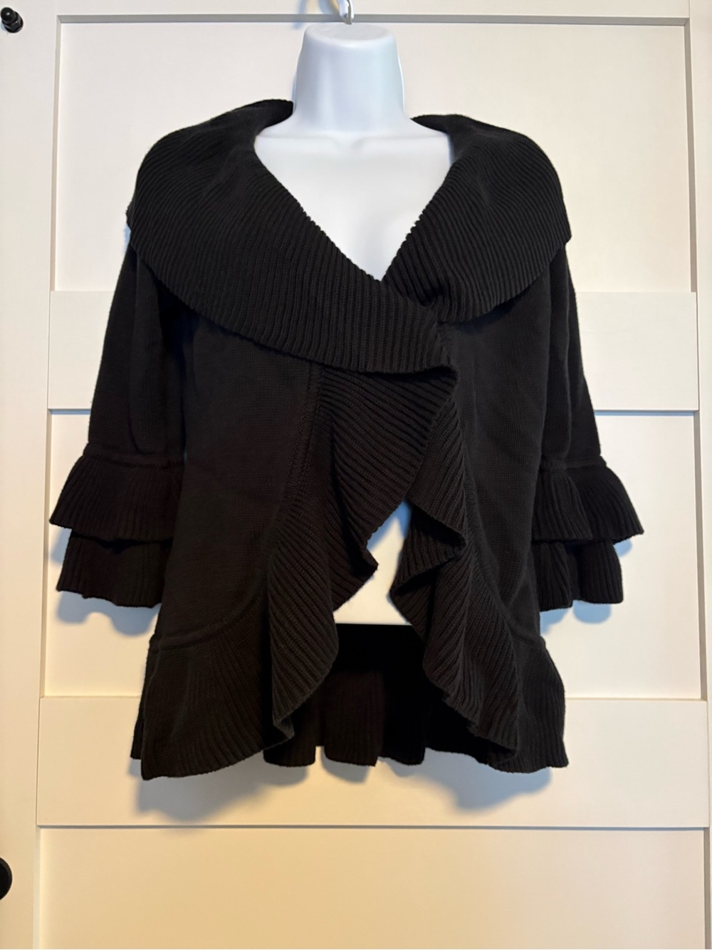 Grace Elements Black Ruffled Open-Front Shrug